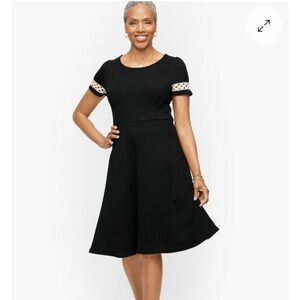 Talbots Black FIT & FLARE DRESS Sz XL COTTON INTERLOCK Knit Embroidered
